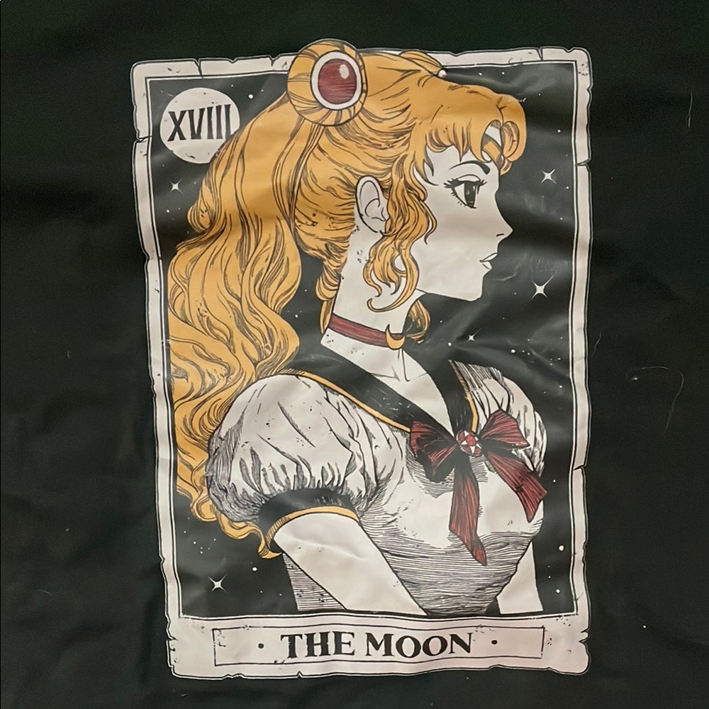 Graphic Tee with Anime Print Tarot Style “The Moon” in Black - mens small